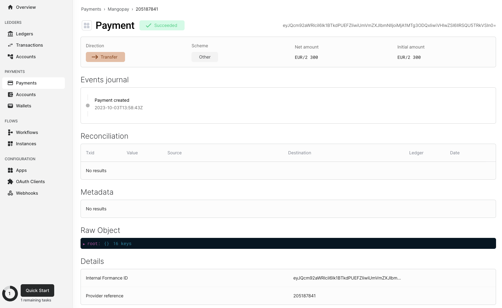 Payment details in Console
